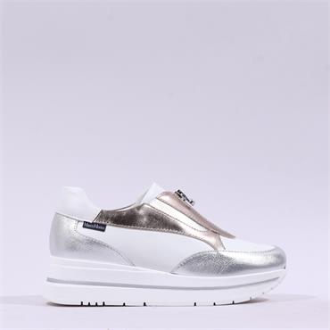 Marco Moreo Pompei Front Zip Platform - White Gold Silver
